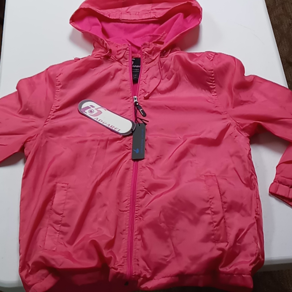 J5 Apparel Jacket Women's Size Large Pink Full Zipper Hooded Rain Jacket